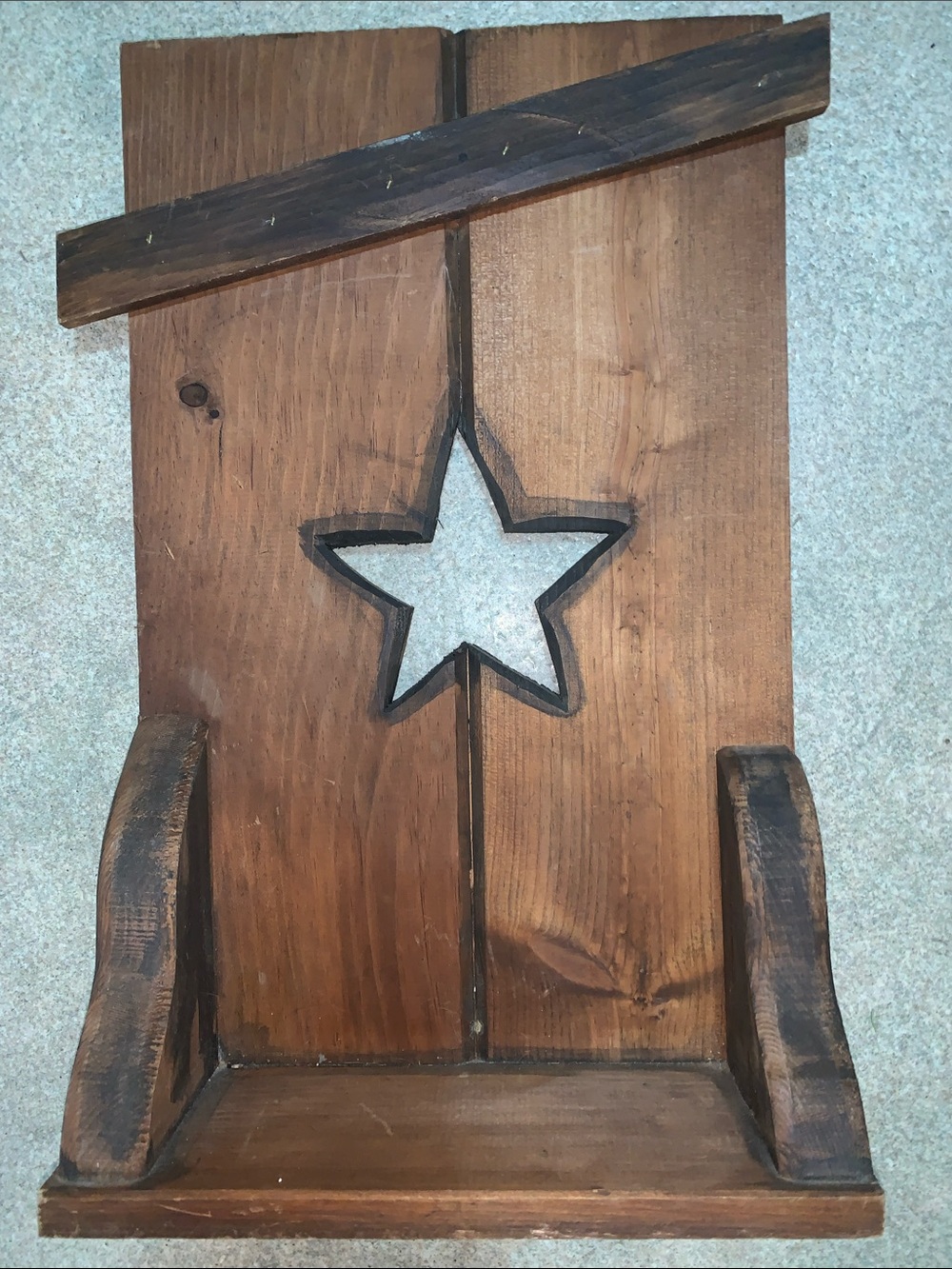 Rustic Brown Wood Wall Shelf with Star Cutout